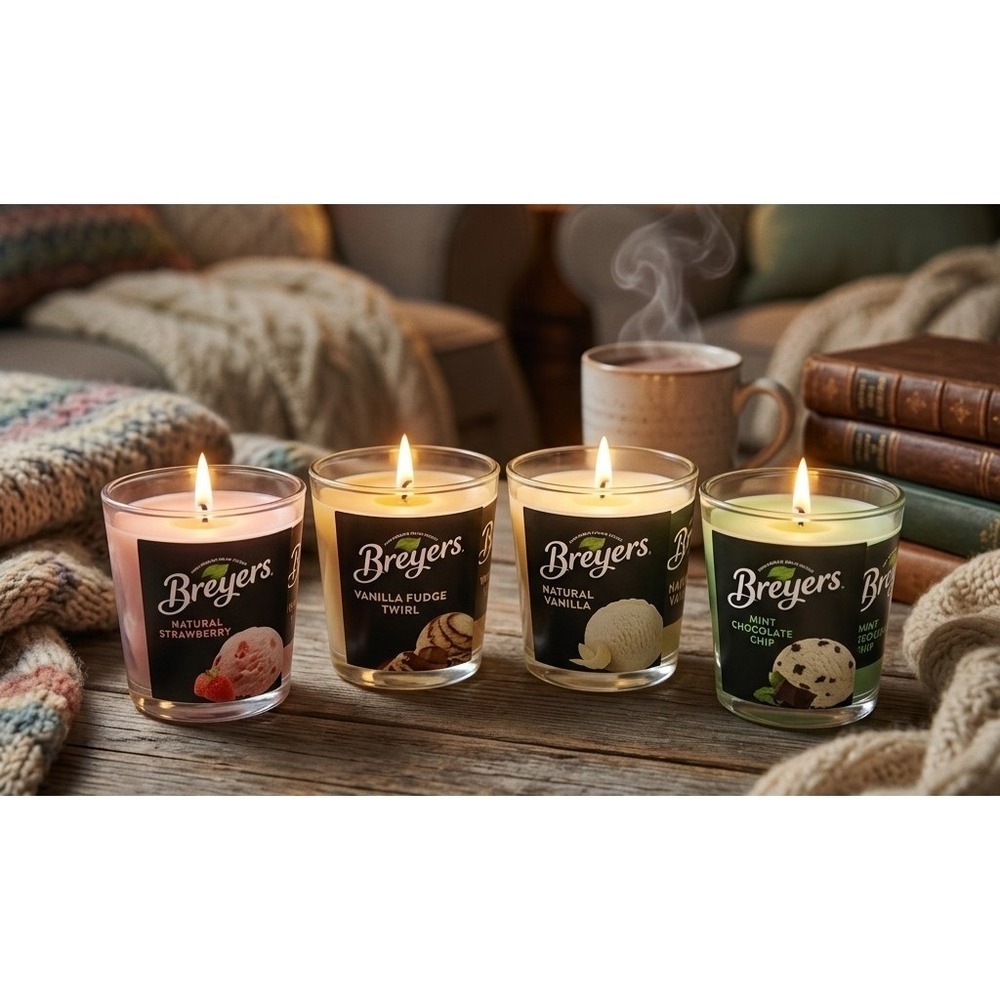 Breyers Ice Cream‎ Scented Candle Set 4 Pack Strawberry Vanilla Mint 3oz Each